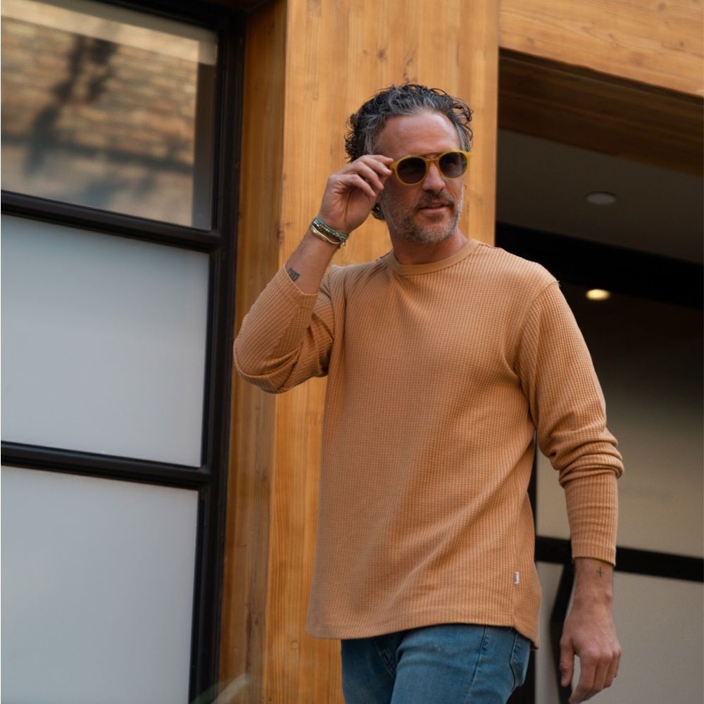Feat TreeCell Waffle Mens Long Sleeve Shirt Apricot Sand Large New With‎ Tags